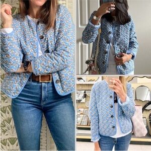 J. Crew Blue Floral Quilted Jacket